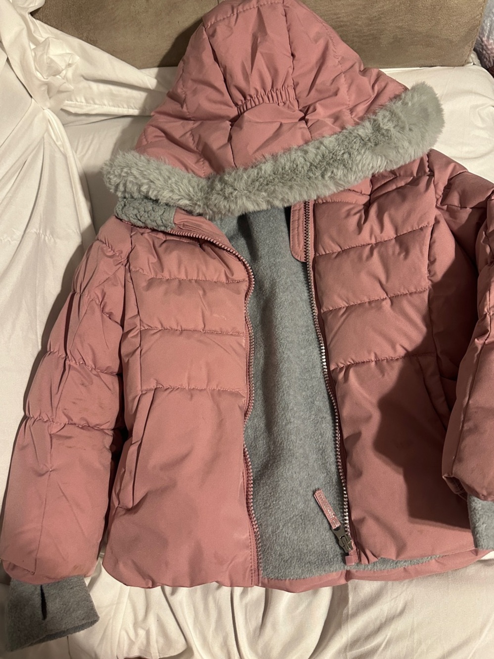 ZeroXposur Girls Pink Puffer Jacket with Faux-Fur Trim Hood